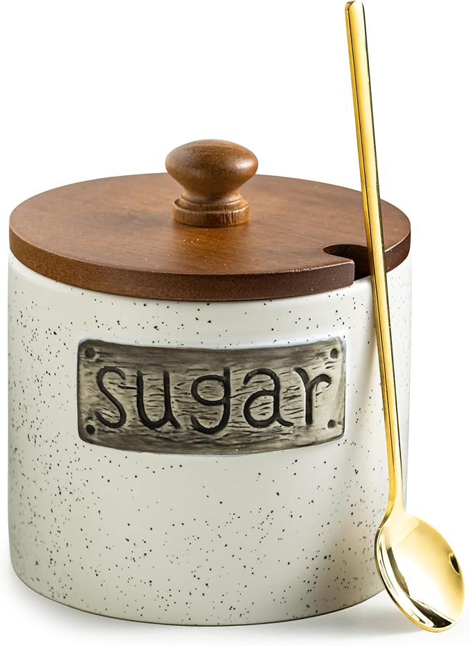 LYEOBOH Ceramic Sugar Bowl with Lid and Spoon, 15 OZ Sugar Holder for Coffee Bar Accessories, Sug... | Amazon (US)