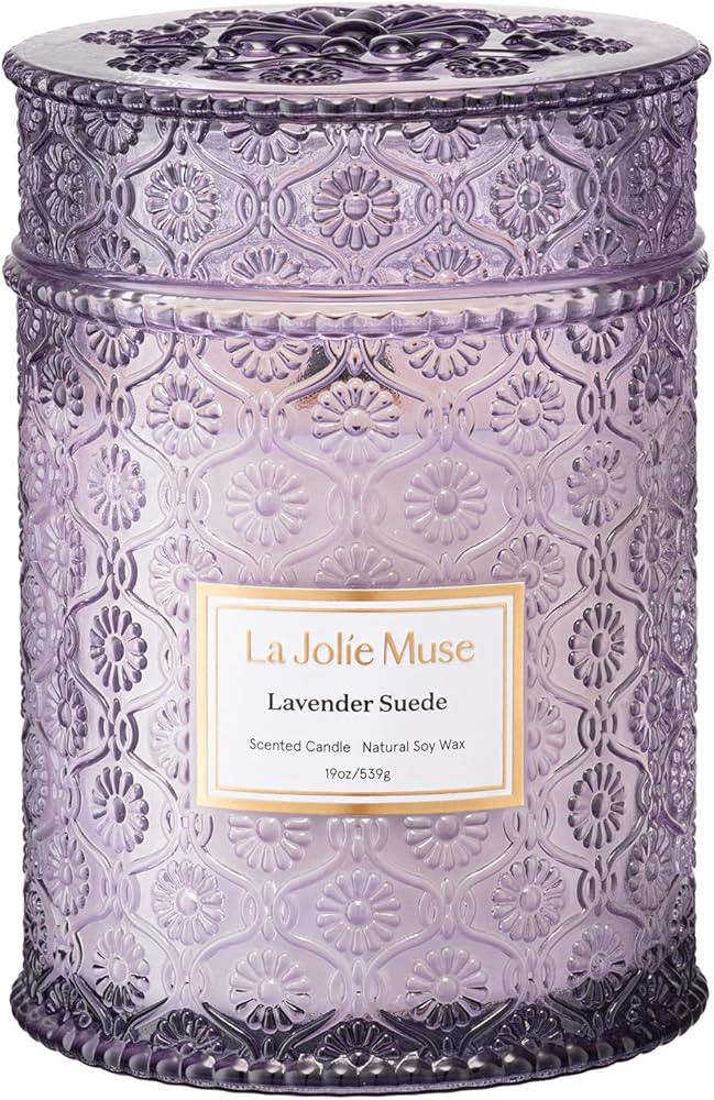LA JOLIE MUSE Lavender Suede Candle – Eucalyptus, Lavender & Sandalwood 19 oz Large Wooden Wick... | Amazon (US)
