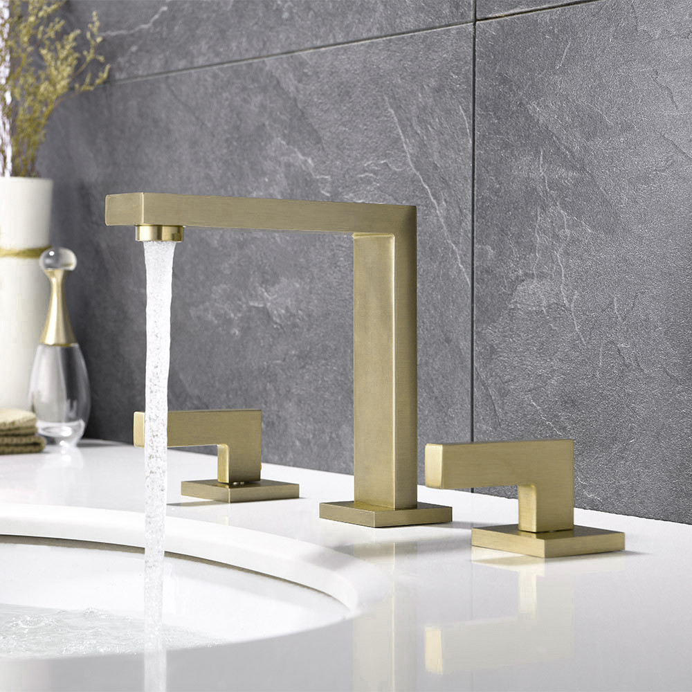 Widespread Brushed Gold Bathroom Sink Faucet Double Handle Solid Brass | Homary
