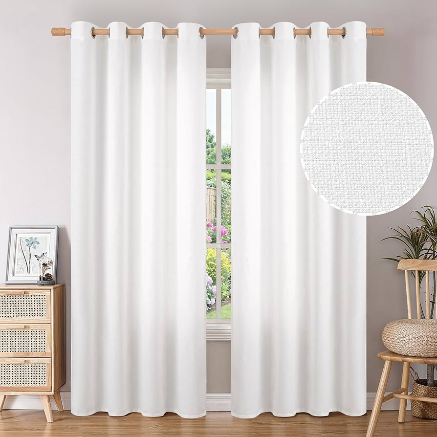 BGment Pure White Curtains 84 Inches Long for Living Room, Flax Linen Curtains Burlap Textured Th... | Amazon (US)