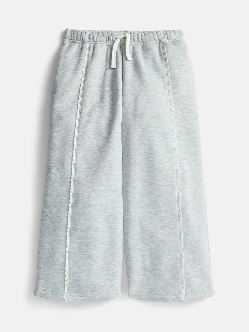 Wonder Nation Girls Wide Leg Sweatpants with Crochet Trim, Sizes 4-18 & Plus | Walmart (US)
