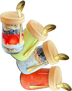 AYOS Premium Overnight Oats Containers with Bamboo Lids and Golden Spoons - 16 oz Glass Jars - 4 ... | Amazon (US)