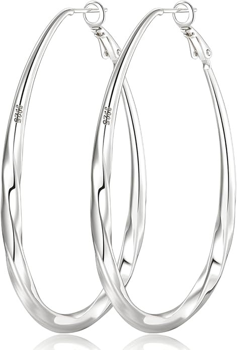 PABBEU Silver Hoop Earrings, Oval S925 Sterling Silver Hoop Earrings for Women Lightwieght Big Go... | Amazon (US)