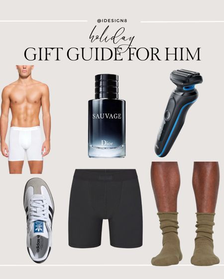 Gift guide for him. Boxers, Cologne, Sneakers, Razor, and Socks. 

#LTKHoliday #LTKSeasonal #LTKGiftGuide