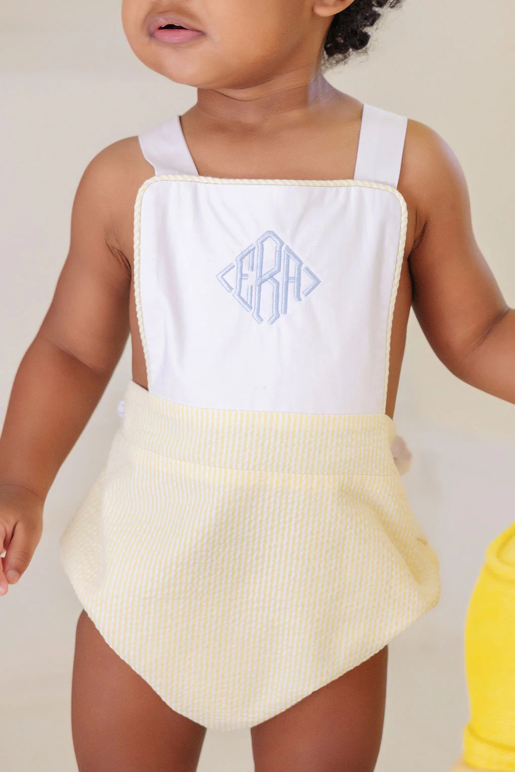 Sayre Sunsuit - Worth Avenue White with Seaside Sunny Yellow Seersucker | The Beaufort Bonnet Company