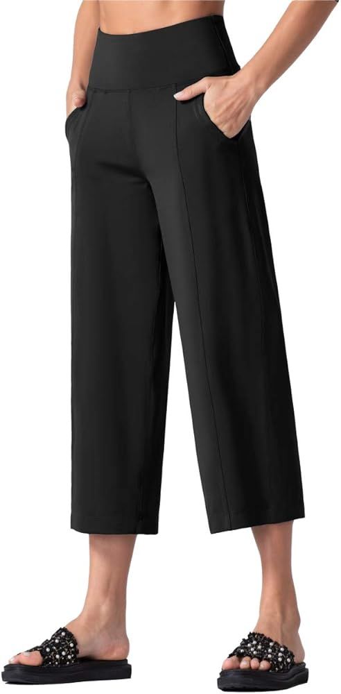 THE GYM PEOPLE Womens' Yoga Pants with Pockets and Tummy Control High Waist in Flare Crop | Amazon (US)