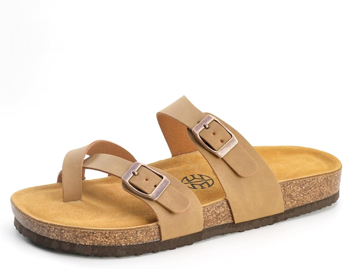 Womens Sandals Comfortable Cork Footbed Slides with Memory Foam, Beach Essential Summer Sandals F... | Amazon (US)