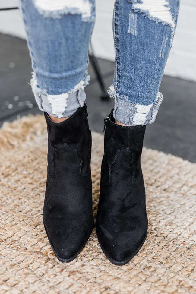 Zuri Black Pointed Toe Western Suede Boots | The Pink Lily Boutique