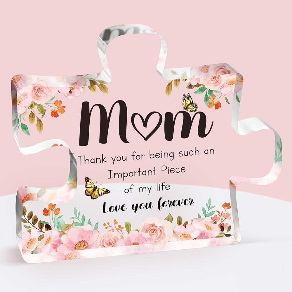 Gifts for Mom - Delicate Mom Birthday Gifts from Daughter Son - Engraved Acrylic Block Puzzle Pie... | Amazon (US)