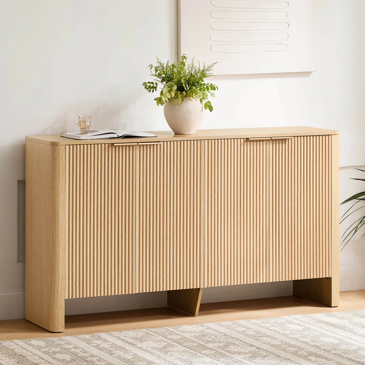 Bowen 61” Modern Fluted Wood Sideboard | High-Leg Design | Chita