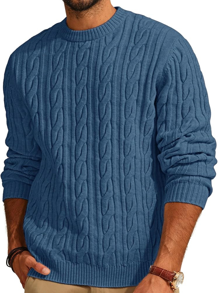 PJ PAUL JONES Mens Sweater Crewneck Cable Knit Pullover Sweater Casual Twist Textured Sweaters | Amazon (US)