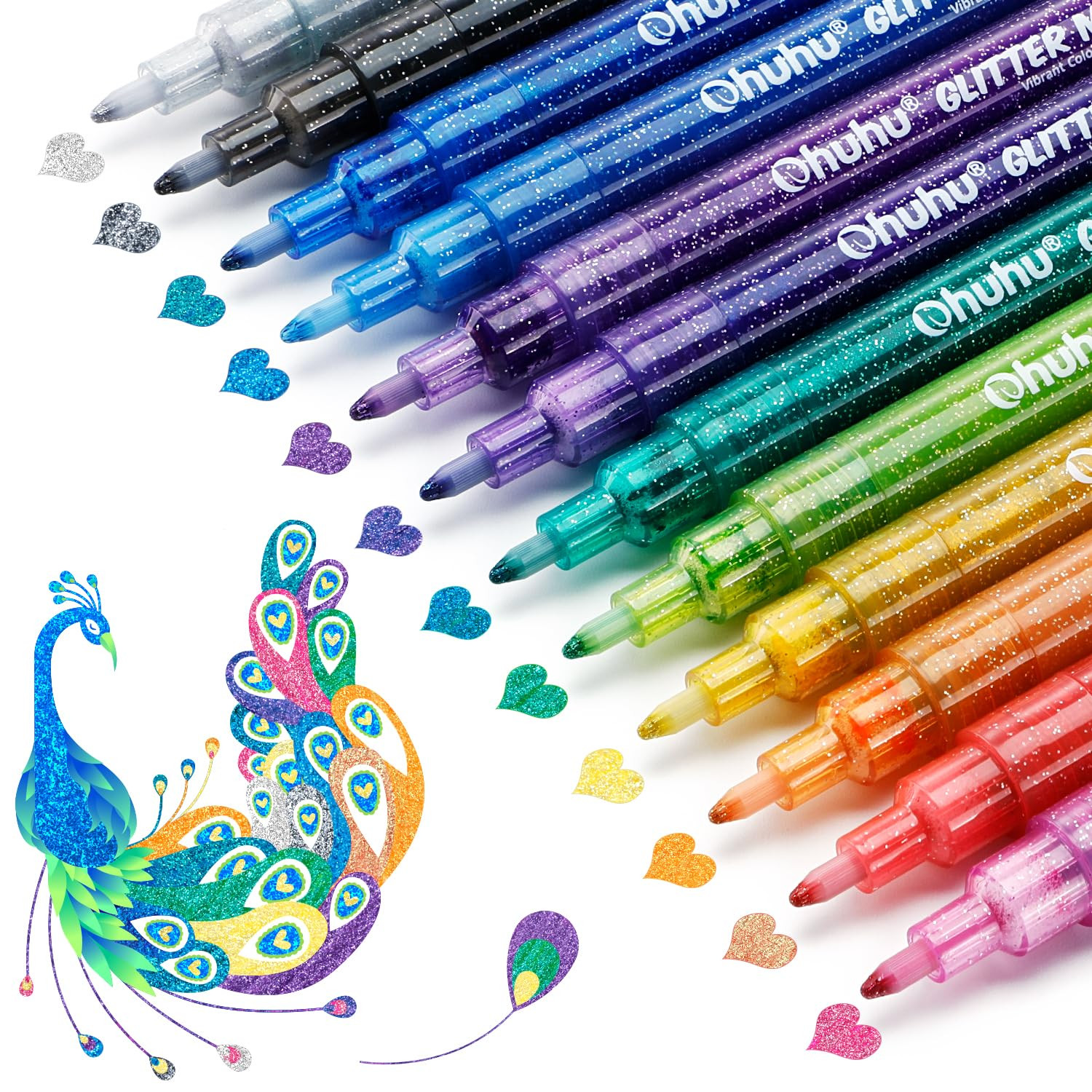 Ohuhu Glitter Markers Pen: 12 Glitter Colors Metallic Shimmer Marker Fine Tip Water-based Ink for... | Amazon (US)