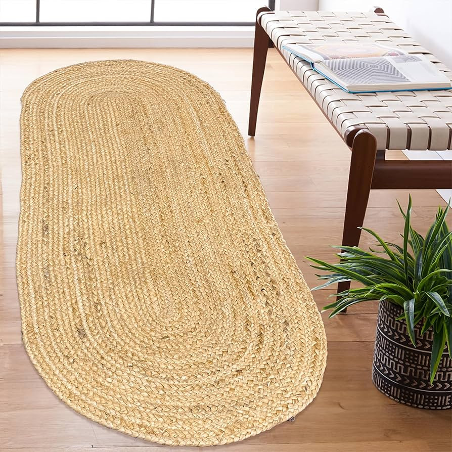 Chardin home Hand Woven Natural Jute Braided Rug \u2013 2x5 Runner Oval| Rustic Boho Farmhouse St... | Amazon (US)