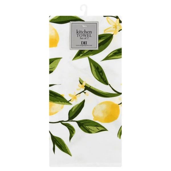 dii kitchen dish towel set 2 lemon bliss yellow green lemon print & yellow stripe | Walmart (US)