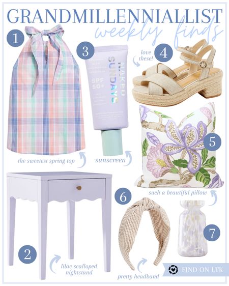 Classic home decor lavender lilac mint Spring fashion woven heels halter plaid bow tie top scallop nightstand Jcrew Factory West Elm Anthropologie Etsy home Jcrew 

#LTKstyletip #LTKSeasonal #LTKhome