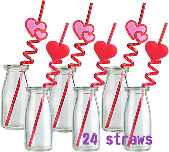 TUPARKA 24 PCS Valentine Reusable Straws Crazy Loop Straws Red Heart Crazy Straws Valentine Party... | Amazon (US)