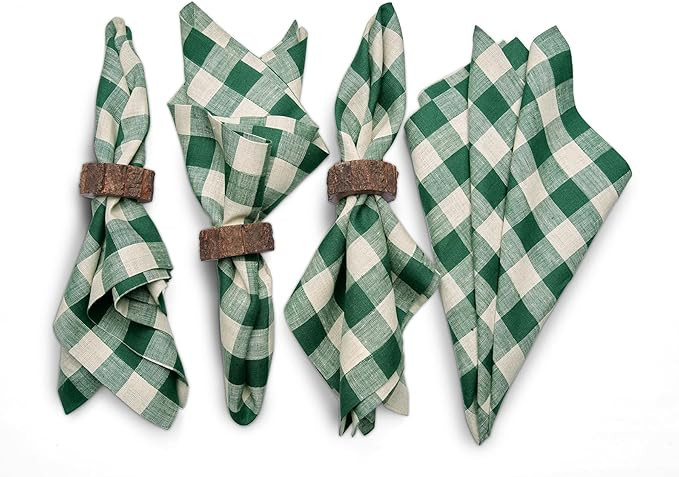 Solino Home Linen Check Napkins Set of 4 – 100% Pure Linen Green and Natural Plaid Christmas Na... | Amazon (US)
