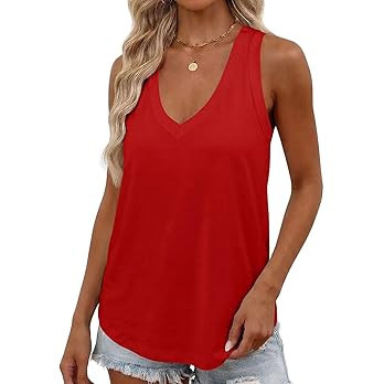 Smile Fish Women Summer Deep V Neck Tank Top Loose Fit Flowy Sleeveless Shirt | Amazon (US)