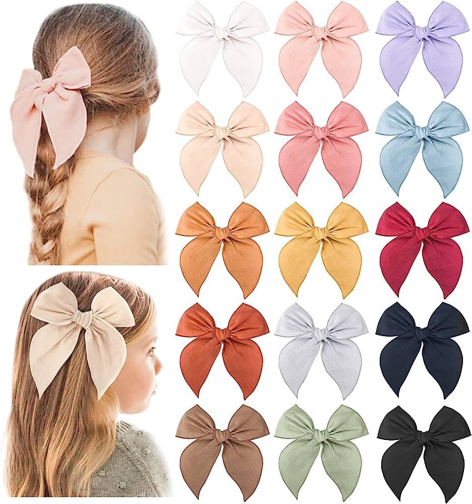 Pack of 15 Fable Girls Hair Bows Cotton Linen Alligator Hair Clips or Little Girls Toddlers Kids ... | Amazon (US)