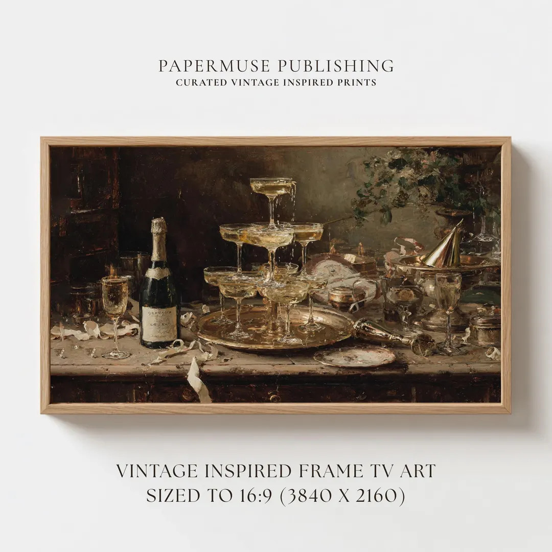 New Year’s Eve Champagne Tower Frame TV Art, Vintage NYE Still Life, Party Decor, Samsung Frame... | Etsy (US)