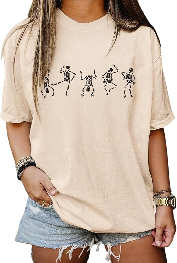 CM C&M WODRO Women's Halloween Dancing Skeleton T-Shirt Funny Horror Skull Graphic Oversized Shir... | Amazon (US)
