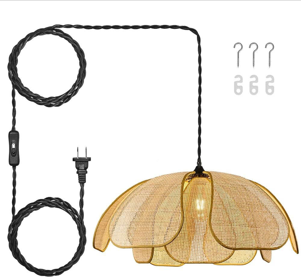 Boho Chandelier, Hemp Rope Pendant Light Hand-Woven Rattan Hanging Lamp Wicker Retro Light Fixtur... | Amazon (US)