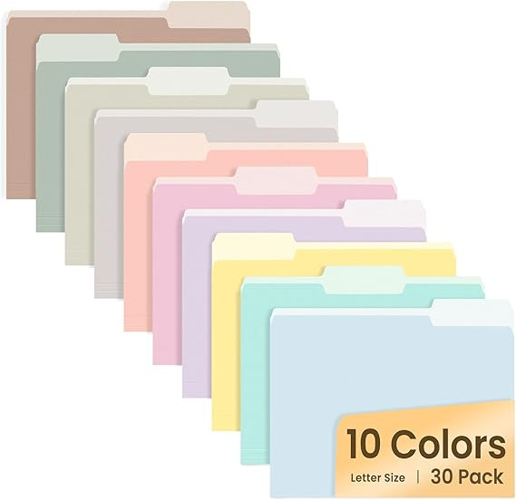 SUNEE File Folders, 30 Pack Manilla Folders 8.5 x 11, 10 Colors Folder Office Organization Home S... | Amazon (US)