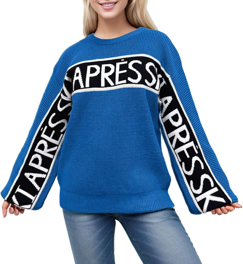 Sweaters for Women Trendy Crewneck Long Sleeve Apres Ski Sweater Tops 2025 Chunky Pullovers | Amazon (US)