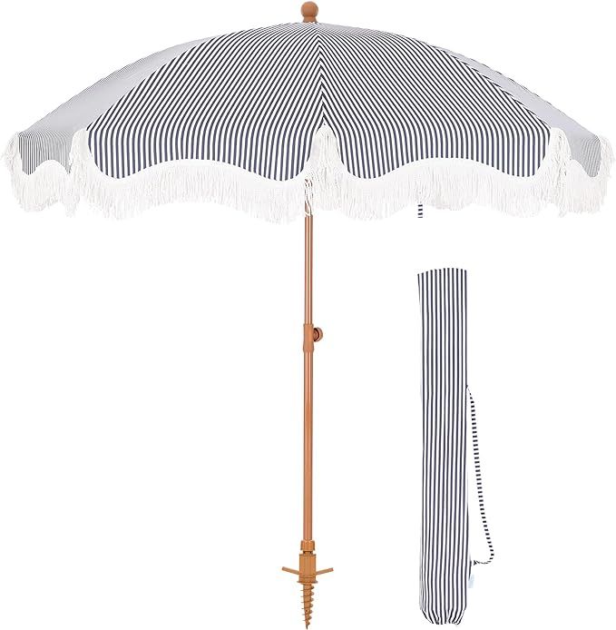 PHI VILLA 7ft Patio Umbrellas with Fringe, Outdoor Tilt Beach Umbrella Portable for Sand, UPF 50+... | Amazon (US)