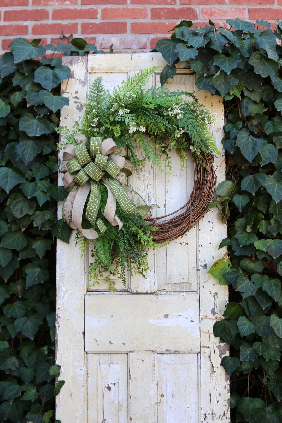 Mixed Greenery Door Wreath, Fern Wreath, Double Door Faux Greenery Wreath, Farmhouse Decor, Handm... | Etsy (US)