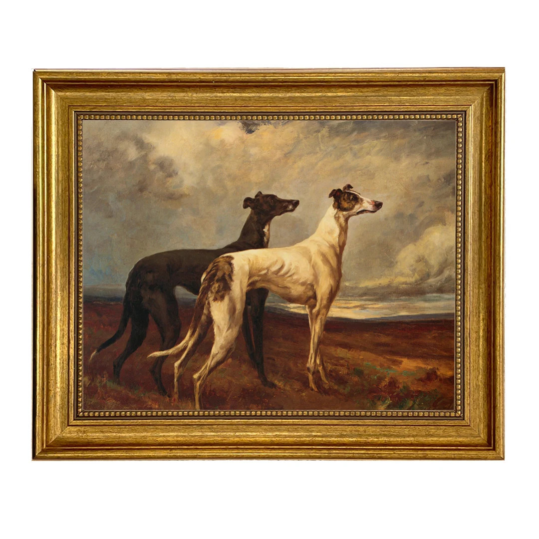 Greyhounds in Field Oil Painting Print on Canvas in Antiqued Gold Frame - Etsy | Etsy (US)