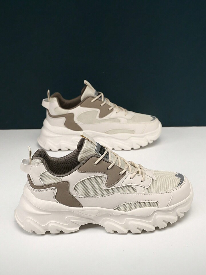 Men's Stylish Thick-Soled Sneakers With Letter Pattern Contrast-Colored Laces, Suitable For Stude... | SHEIN