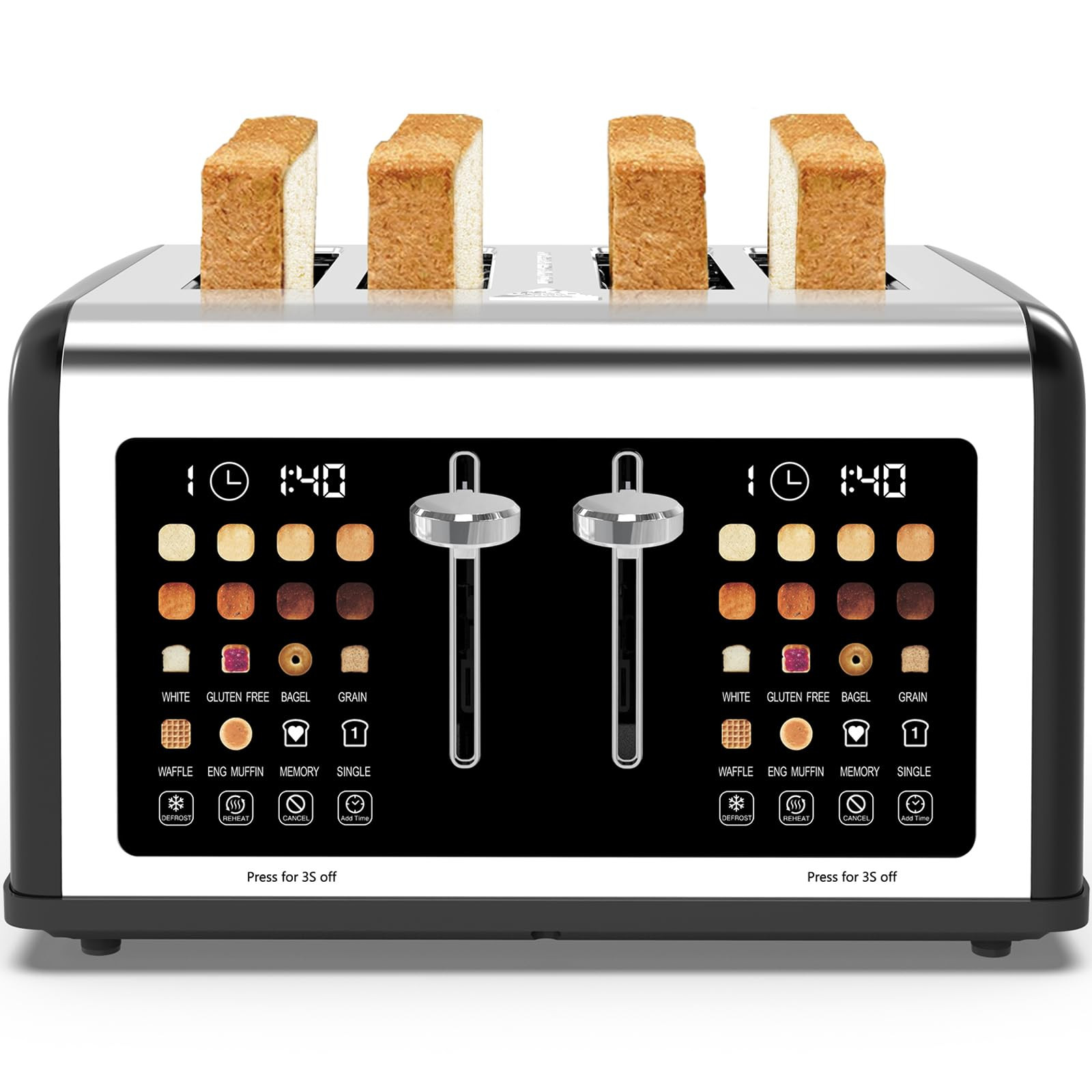 4 Slice Toaster Touch Screen, Stainless Steel Toasters Digital Timer, Dual Control Panel Toasters... | Amazon (US)