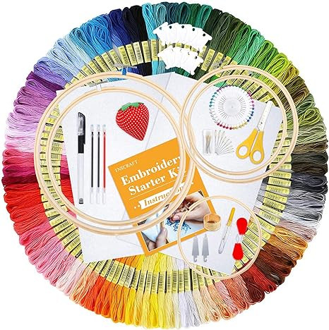 INSCRAFT 304 Pack Embroidery Kit, 200 Colors Threads, 5 Pcs Bamboo Embroidery Hoops, 2 Pcs Aida C... | Amazon (US)