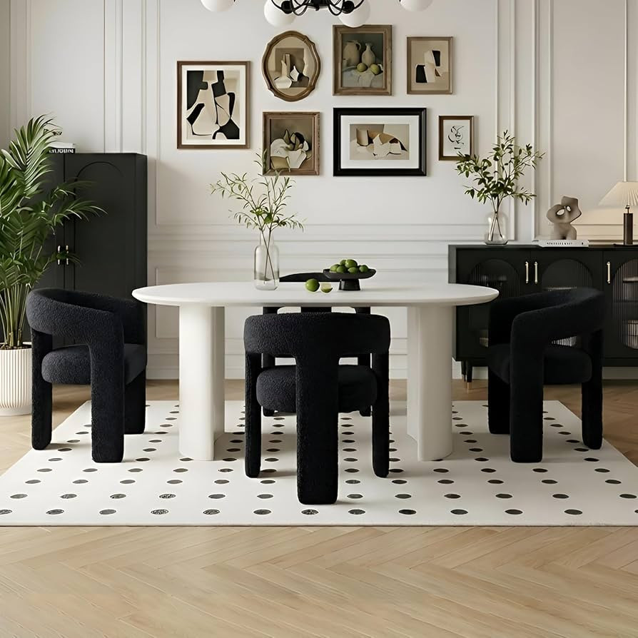 Black Dining Chairs Set of 4, Upholstered Sherpa Barrel Chairs with Arms Comfy Accent Side Chairs... | Amazon (US)