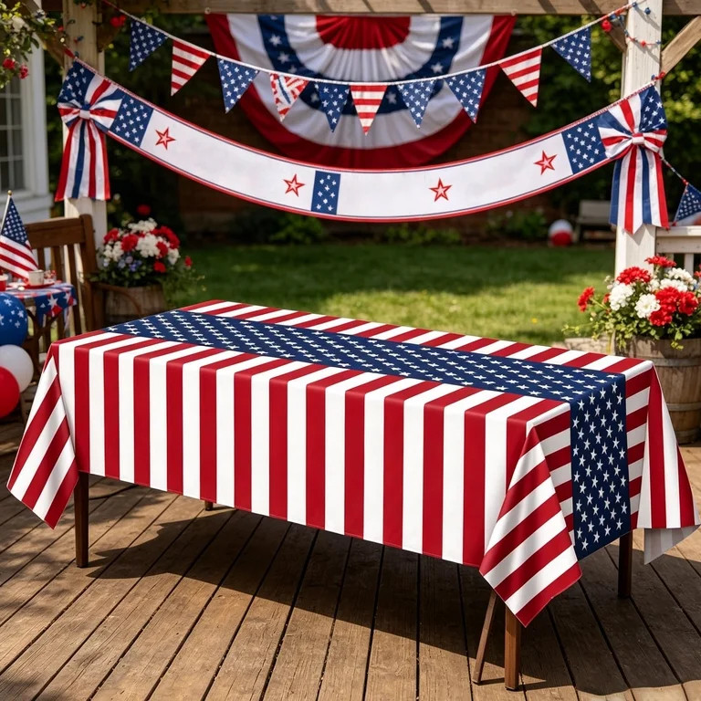 Win s Way Patriotic Tablecloth Stars and Stripes 4th of July Tablecloth American Flag Table Cover... | Walmart (US)