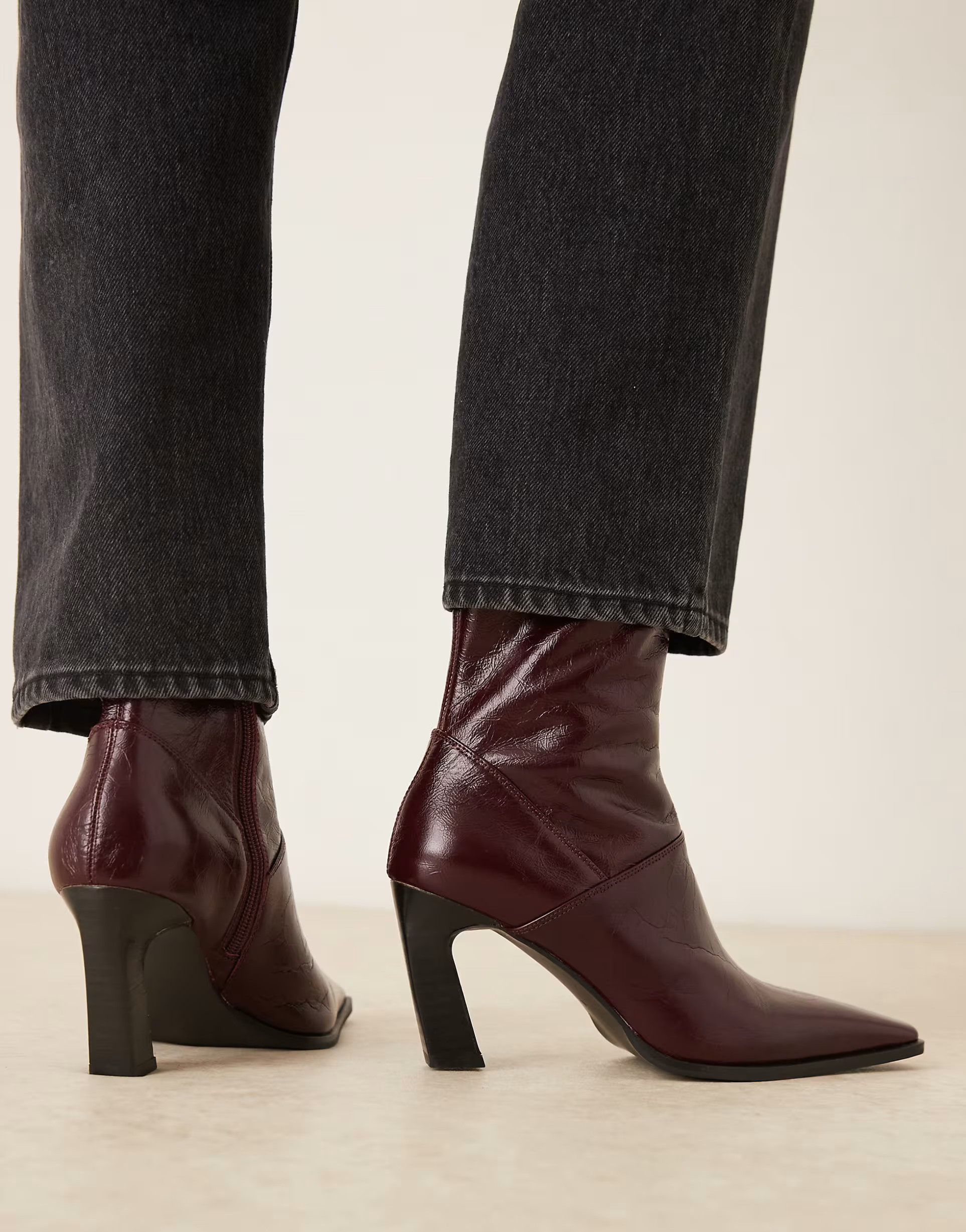 ASOS DESIGN Estella leather chisel toe ankle boots in burgundy | ASOS (Global)