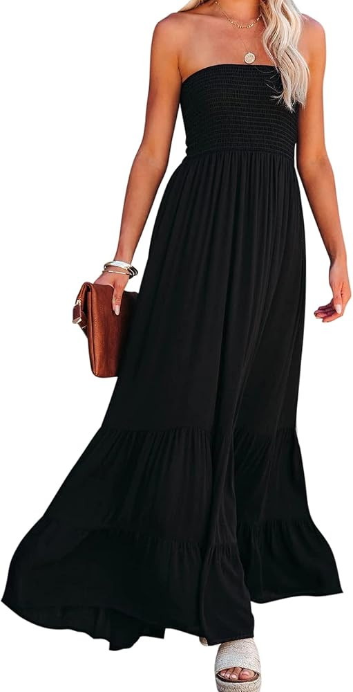 R.Vivimos Womens Summer Cotton Strapless Elastic Smocked Boho Beach Casual Flowy Maxi Tube Dresse... | Amazon (US)