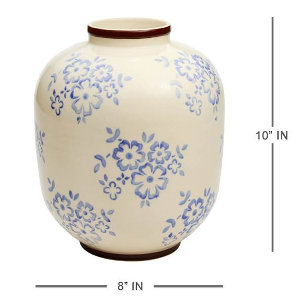 Blue Flower Hand Painted Ceramic Vase, 10" | At Home