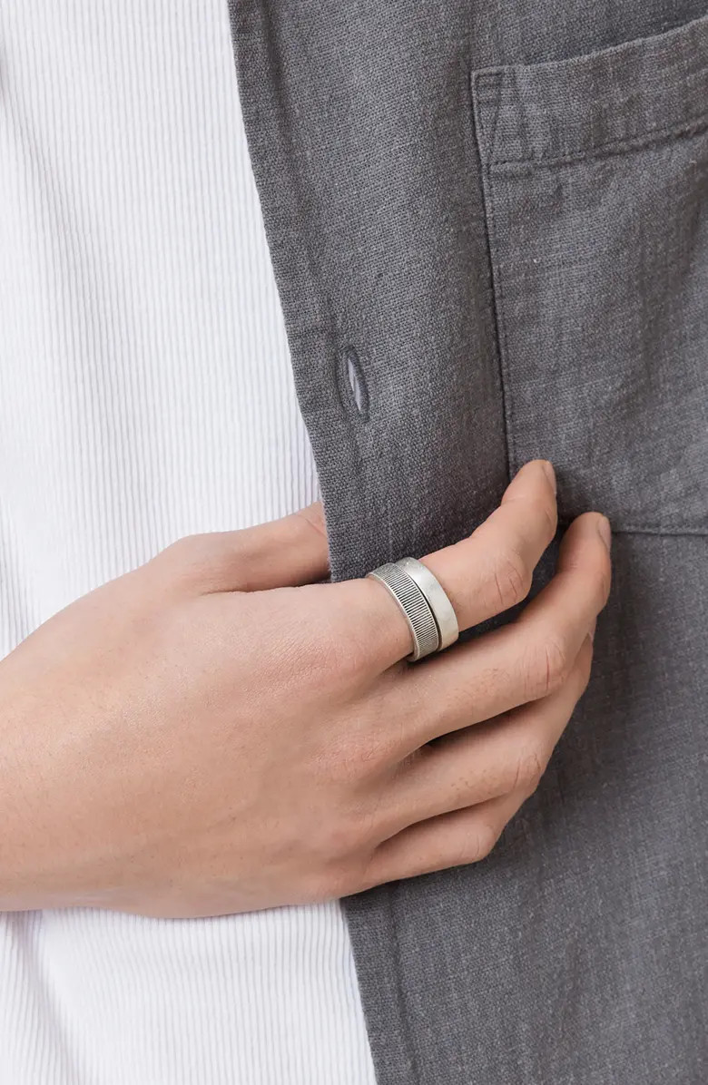 AllSaints Men's Set of 2 Textured Band Rings | Nordstrom | Nordstrom