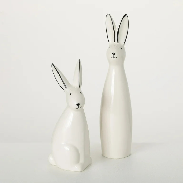 11"H Sullivans Abstract Porcelain Bunnies Set of 2, White | Walmart (US)