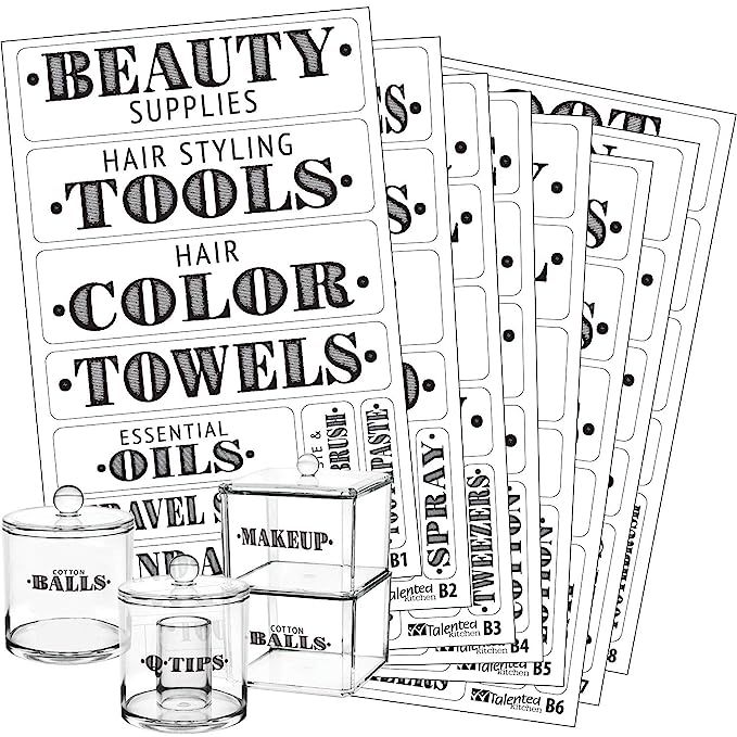 Bathroom Beauty Preprinted Labels, Organization Set. 72 Clear PVC Stickers by Talented Kitchen. 7... | Amazon (US)