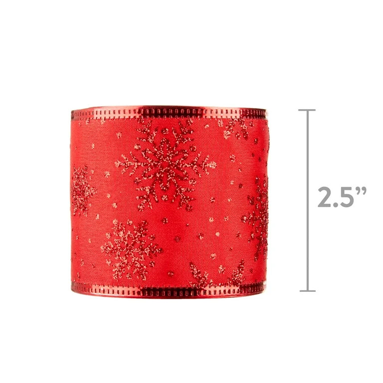 Red Glitter Snowflake Christmas Ribbon, 3.25" x 25', by Holiday Time | Walmart (US)