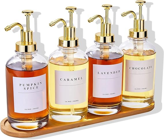 Coffee Syrup Dispenser for Coffee Bar,4 Pack Syrup Dispenser 16.9 oz 500 ml, Glass Syrup Bottle w... | Amazon (US)