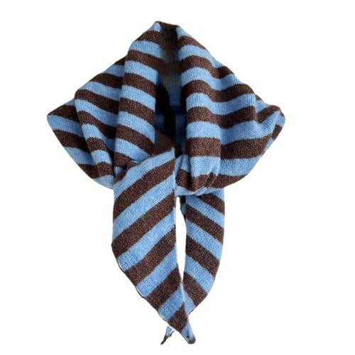 TYATVS Knitted Triangle Scarf for Women Y2k Stripe Head Scarf Aesthetic Accessories Cottagecore Streetwear Triangle Shawl (Blue) | Amazon (US)