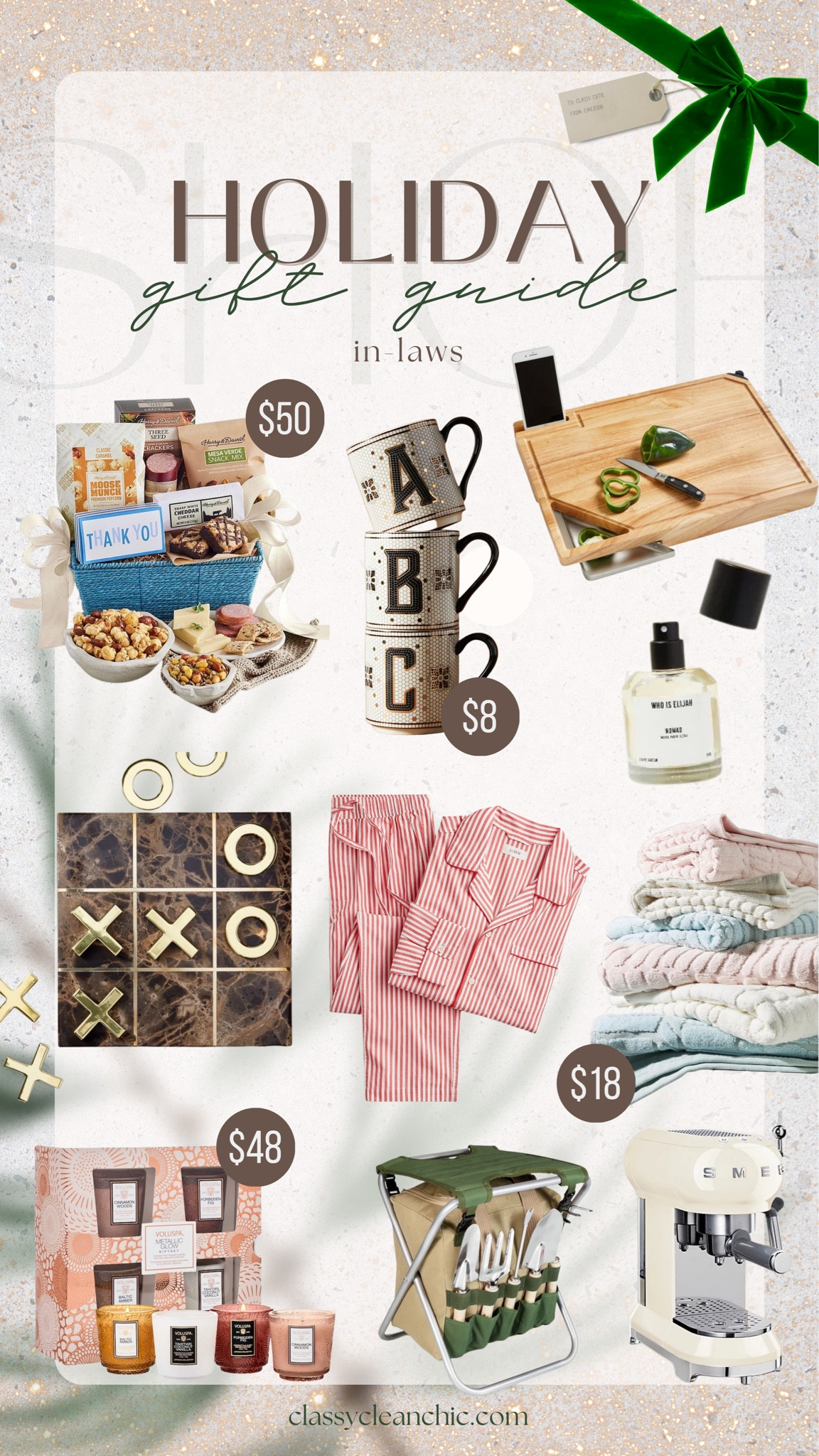 Holiday gift guide for the parents or in-laws. Custom baskets and mugs, cozy towel sets, comfy pjs, elegant game board, smeg and more! 

#LTKfindsunder50 #LTKHoliday #LTKGiftGuide