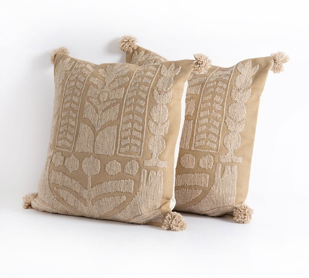 Zarita Embroidered Pilow - Set of 2, 20 x 20&amp;quot;, Light Brown | Pottery Barn (US)