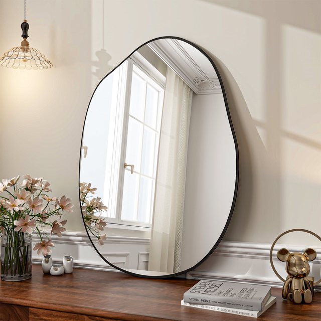 BEAUTYPEAK 26" x 38" Vanity Mirror Wall Wavy Mirror Bathroom Mirror Decor , Black - Walmart.com | Walmart (US)
