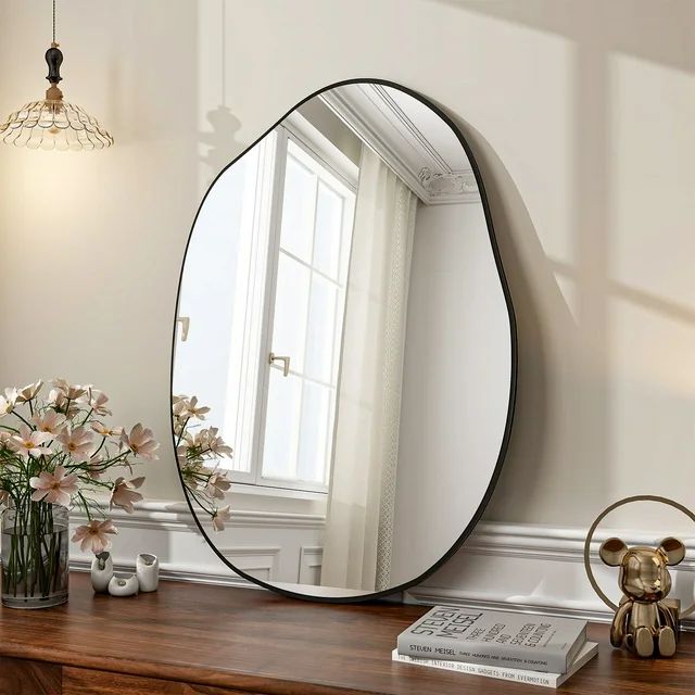 BEAUTYPEAK 26" x 38" Vanity Mirror Wall Wavy Mirror Bathroom Mirror Decor , Black - Walmart.com | Walmart (US)