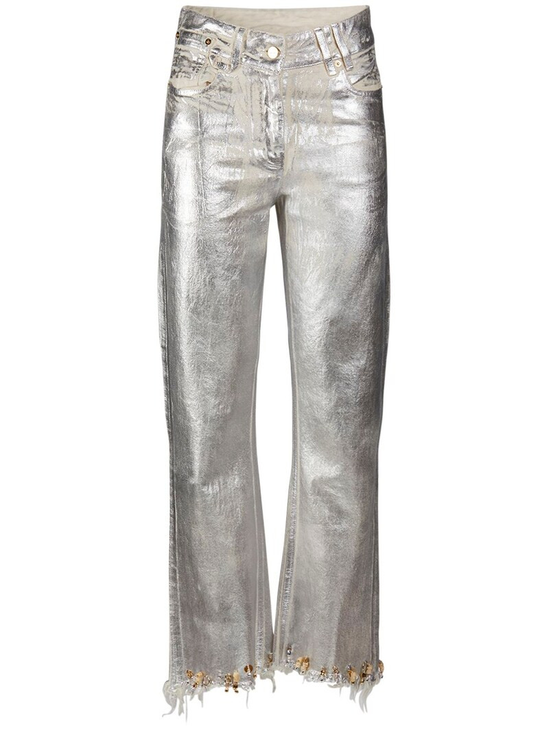 Jacquemus - Le de nimes court articha metalic jeans - Silver | Luisaviaroma | Luisaviaroma